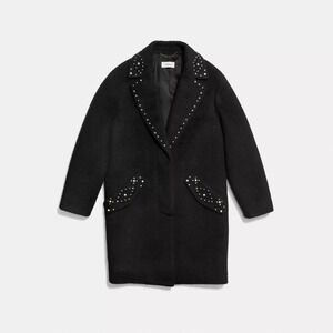 Coach Black Wool blend mohair Studded Pearl Embellished Coat 57014‎ Size 4 NEW